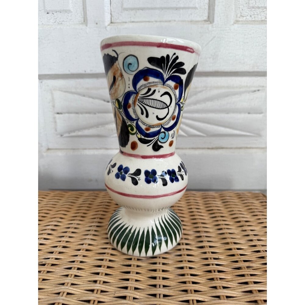 Vintage 70's Mexico Flower Vase Signed CE 9" Boho Decor